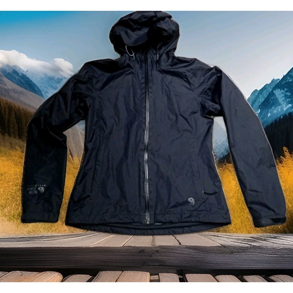 Mountain Hardwear Rain Jacket Women XS Black Excellent Hooded Ripstop Shell